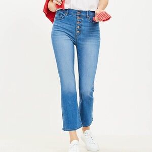 LOFT Size 31/12 High Rise Button Front Kick Crop Stretch Jeans NEW